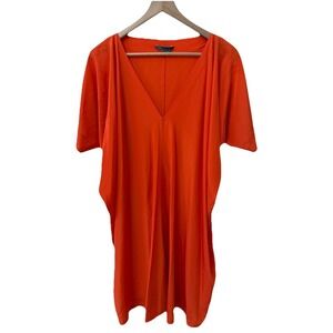 Vince Silk Shift Dress M Orange V-Neck Dolman Sleeve Relaxed Midi